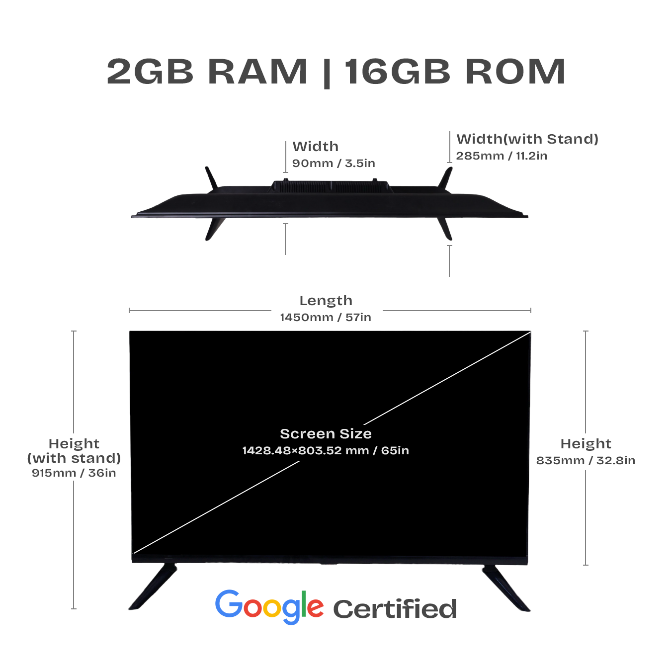 Earthonic 65" Ultra HD Smart LED TV - E65UHD4KQ11GS24