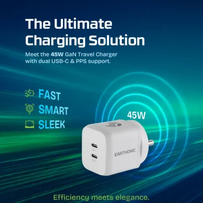Power up with purpose. E2 9A A1Introducing the Earthonic 45W GaN Travel Charger E2 80 93 fast 2C smart 2C and slee